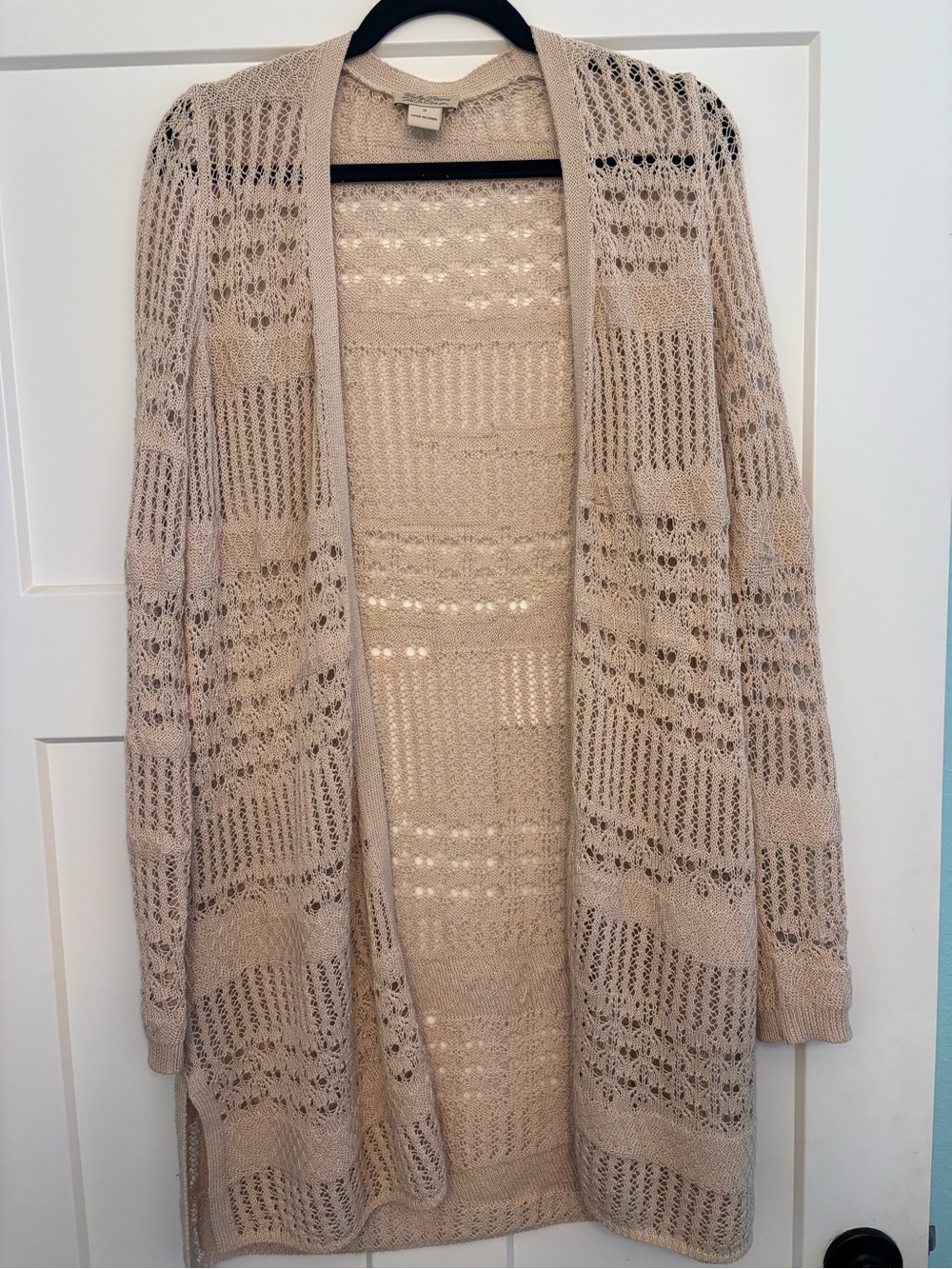 Women’s Lucky Brans Open-Front Beige Knit Cardigan Sweater - Women Size S